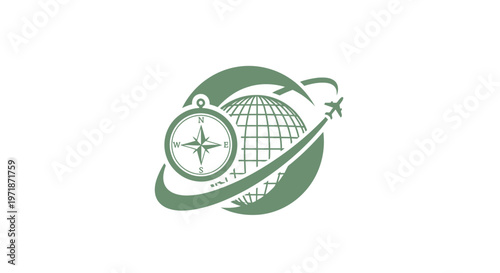 Elegant Compass and Globe Logo Depicting Global Travel and Exploration.