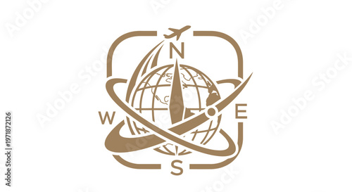 Elegant Compass Globe Design with Airplane Symbol for Travel Concept.