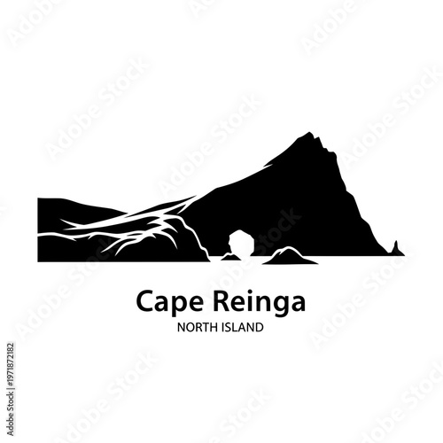 Cape Reinga, New Zealand silhouette: An artistic silhouette of the stunning Cape Reinga coastline, showcasing the natural beauty of the North Island's iconic landmark.