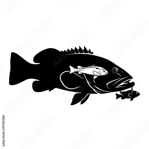 Predator and prey: A stark, artistic illustration of a large fish devouring smaller ones, depicting a critical moment in the underwater food web.