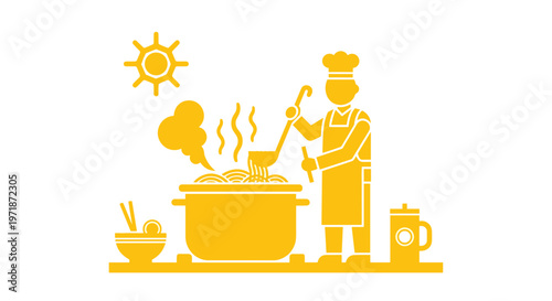 Chef Cooking in Kitchen.