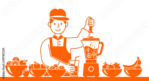 Man making fruit smoothie.