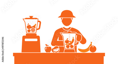 Man making fruit smoothie drink.