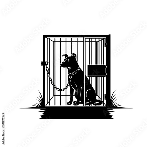 Behind Bars: A poignant silhouette of a dog locked in a cage, evoking feelings of captivity and confinement.