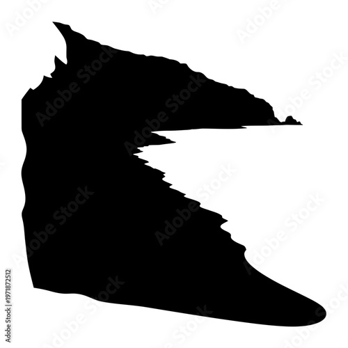 Silhouette of a Coastal Landscape: A striking silhouette showcases the rugged beauty of a coastal landscape, highlighting its dramatic cliffs and tranquil waters. 