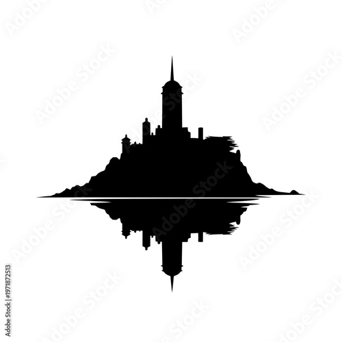 Mystical Silhouette: A captivating silhouette of an architectural marvel stands mirrored, a testament to intricate design and artistic elegance.