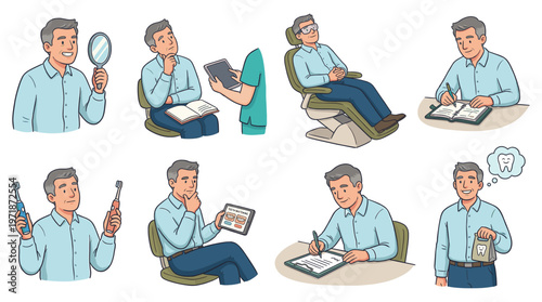 Comprehensive Character Set of Dental Care and Medical Healthcare Poses and Patient Activities