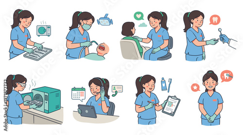 Comprehensive Character Set of Dentist Poses and Dental Care Activities in Healthcare Settings