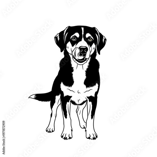 Black and White Dog Portrait: An artistic, monochrome rendering of a playful canine, exuding charm and a friendly demeanor. The sketch captures the essence of this beloved companion.