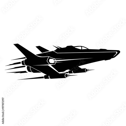 Futuristic Jet Silhouette Soaring: A sleek, black silhouette of a high-speed jet streaks across the canvas, embodying the spirit of innovation and the boundless possibilities of the future.