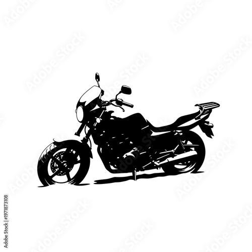 Motorcycle Silhouette: A sleek motorcycle silhouette, capturing the essence of speed and freedom, stands boldly against a stark background, its dark form hinting at adventure.