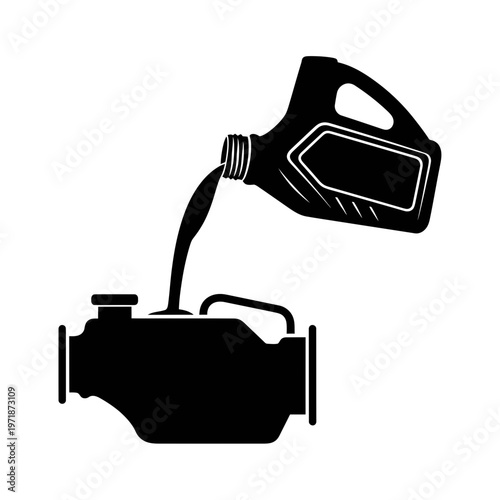 Lubricating Engine: A close-up shot captures the essential act of engine lubrication, with oil being poured into the engine. A symbolic representation of car maintenance and mechanical efficiency. 