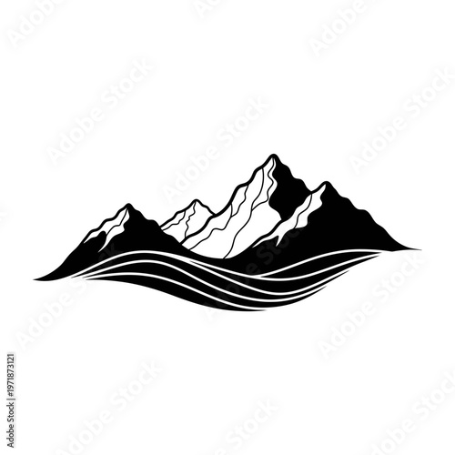 Majestic Mountain Silhouette: Capturing the enduring allure of nature with a stark, striking silhouette of snow-capped peaks and undulating lines.