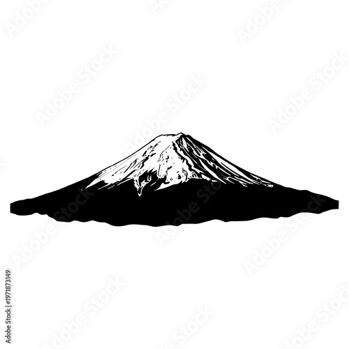 Mount Fuji Silhouette: A minimalist monochrome depiction of Mount Fuji's iconic peak, capturing the essence of Japan's most celebrated landmark.