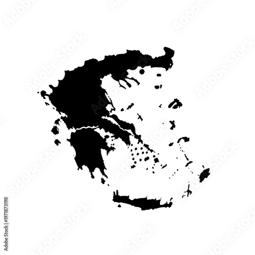 Greece Silhouette: A simple monochrome illustration of the Greek geographic, evoking a sense of history, culture, and travel