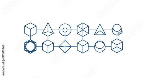 Geometric Shapes Connected in a Row, Abstract Design.