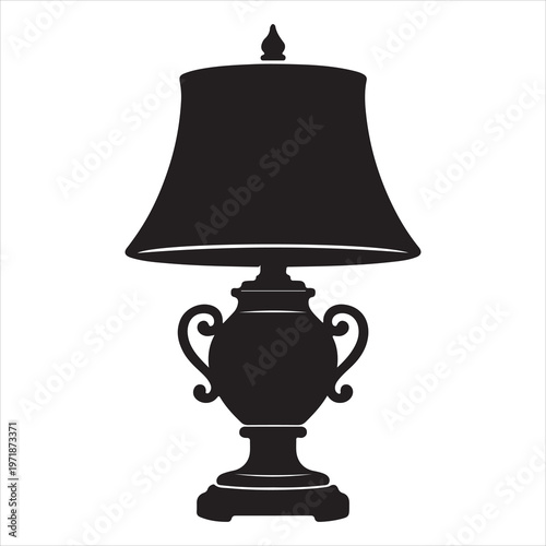 A black lamp with a shade