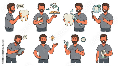 Character Set Illustrating Dental Care, Healthcare, and Medical Activities Collection