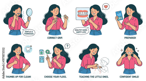 Comprehensive Character Set Illustrating Essential Dental Care and Oral Healthcare Activities for a Healthy Lifestyle