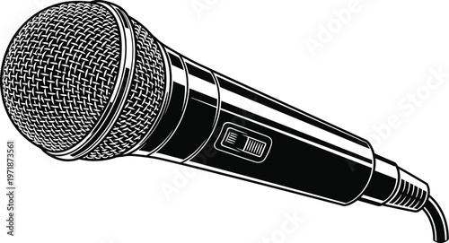Vintage style microphone illustration a classic audio recording device in black and white
