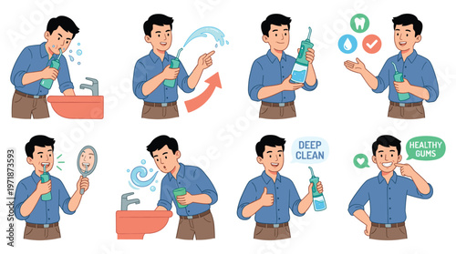 Comprehensive Character Set for Dental Care Illustrative Poses and Activities for Optimal Oral Healthcare