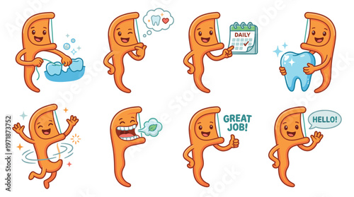 Vibrant Character Set Illustrates Dental Care, Healthcare, and Medical Poses, Showcasing Oral Hygiene Activities Collection
