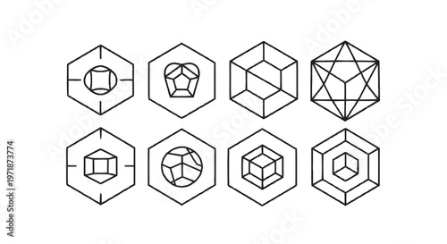 Geometric Shapes in Hexagons - A Minimalist Vector Art Collection.