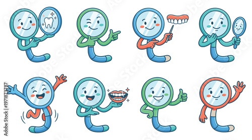 Vibrant Cartoon Dental Characters Set Illustrating Oral Hygiene, Medical Wellness, and Healthcare Activities