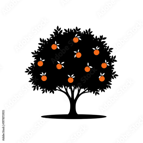 Orchard Bounty: A stylized orange tree, laden with ripe fruit, flourishes with vitality and abundance. Symbolizing the essence of a fruitful harvest and nature's generosity.