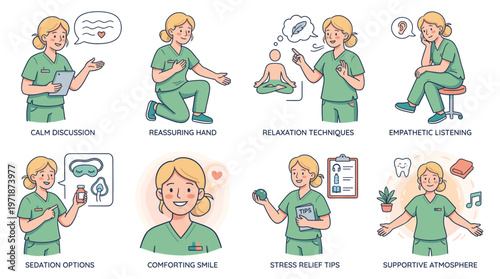 Healthcare Professional Patient Care Character Set Medical Poses and Activities for Empathetic Dental & Medical Interactions