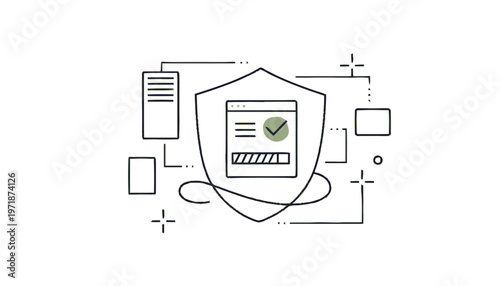 Digital Security Shield with Progress Bar and Check Mark Illustration.