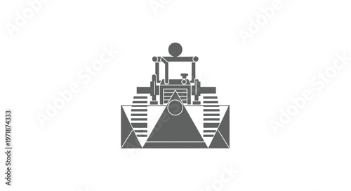 Front view of a bulldozer isolated on a white background.