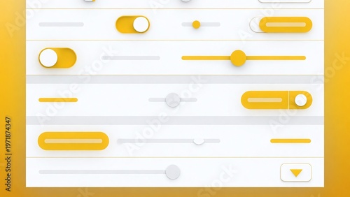 Modern UI/UX Design: Interactive Sliders and Toggles in Yellow and White for User-Friendly Application Interface
