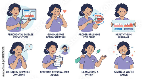 Dental healthcare professional demonstrating comprehensive oral hygiene and patient care activities