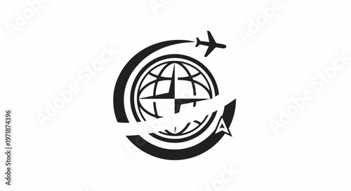 Global Travel Agency Logo Depicting Airplane and Globe Concept.