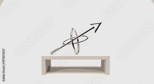 Abstract Metallic Sculpture on Shelf, Modern Art Concept
