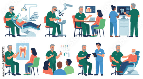 Comprehensive Vector Collection of Dental Care Healthcare Medical Poses and Activities for Clinic Professionals