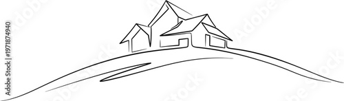 Sketch of a quaint hillside village with charming houses and a winding path evoking a peaceful atmosphere