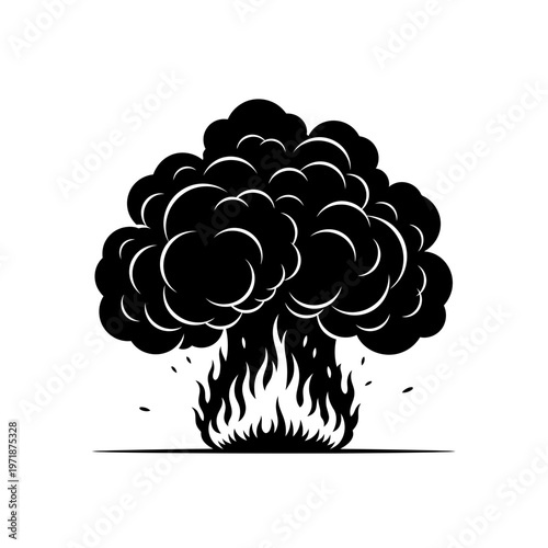 Explosion and Fire: A dramatic illustration captures the raw power of an explosion, with swirling black smoke erupting from a base of fiery flames, conveying energy.