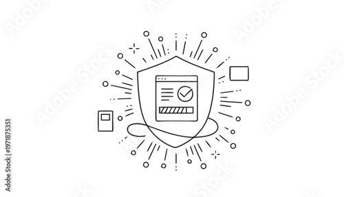 Digital Security Shield with Checkmark and Encrypted Password Protection.