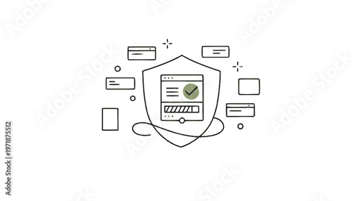 Digital Security Shield with Checkmark and Data Protection Elements.