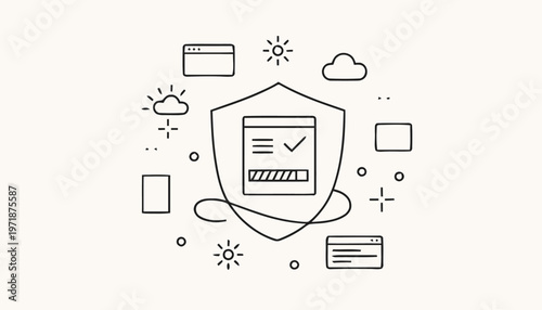 Digital Shield with Checkmark for Data Protection and Security.