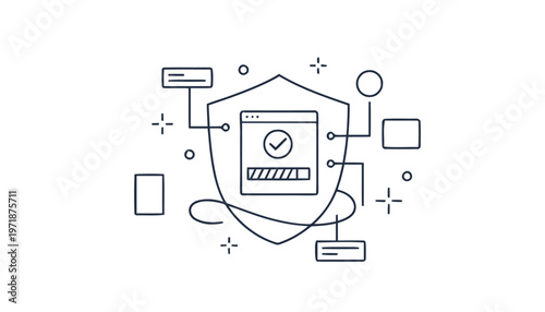 Digital Shield with Checkmark Illustrating Data Protection and Security.