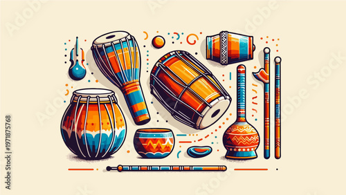 Colorful Traditional Musical Instruments Illustration