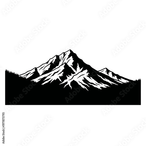 Majestic Mountain Silhouette: A striking black and white silhouette of a towering mountain range, its peaks reaching towards the sky, creates a sense of awe and adventure.