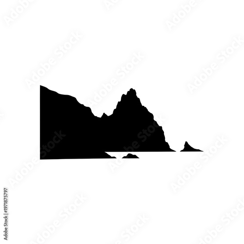 Silhouette of Rocky Coast: A stark black silhouette of a rugged coastline, defined by jagged cliffs and the undulating sea, evokes a sense of natural majesty and enduring power.