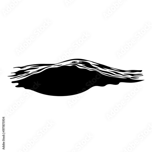 Ink Stroke of the Sea: a stark, expressive illustration of a dynamic sea, rendered in a bold, black ink stroke, offering a stylized representation of the water's energy. 