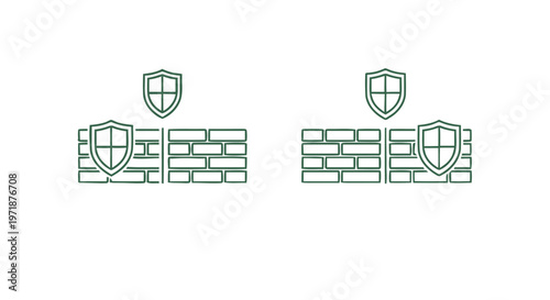 Firewall Security System Icons with Brick Wall and Shield.