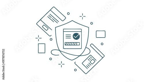Digital Security Shield with Checkmark and Loading Bar Illustration.