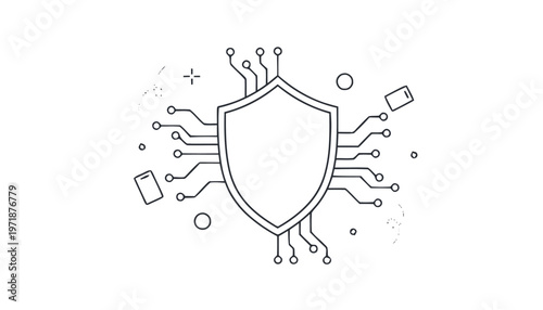Digital Shield with Circuit Board Design for Cybersecurity Protection.